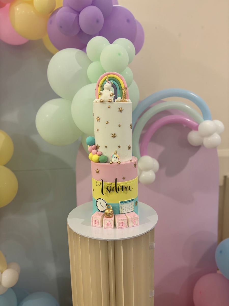 A 2-tiered unicorn themed cake for a little girl.