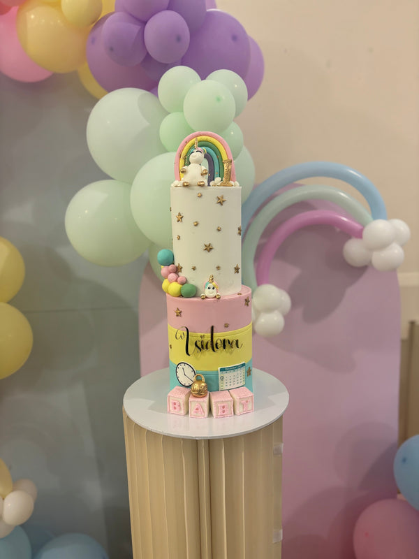 A 2-tiered unicorn themed cake for a little girl.