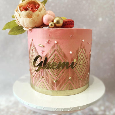 Pink and gold stencil cake