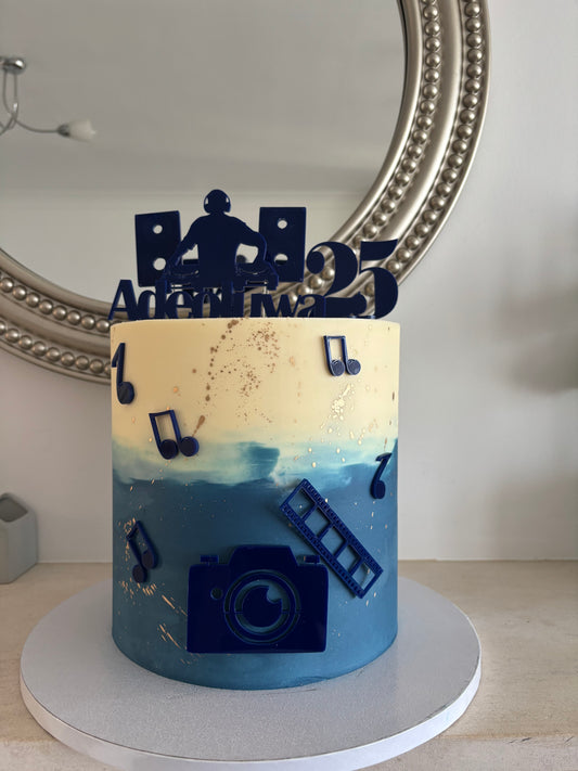 DJ and photography themed cake