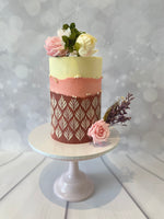 Aubergine and pine ombré stencil cake