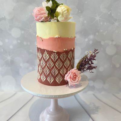 Aubergine and pine ombré stencil cake