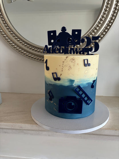 DJ and photography themed cake