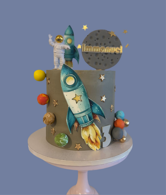 Space and rockers themed cake