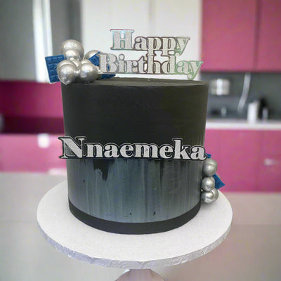 Black and silver buttercream cake