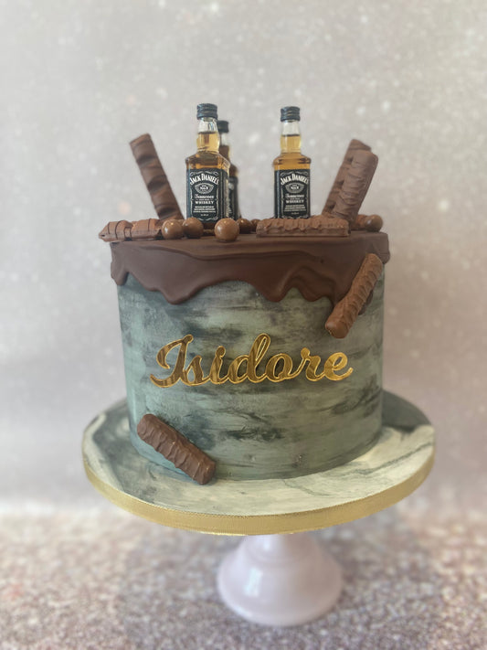 Grey marble effect buttercream with miniature liquor.