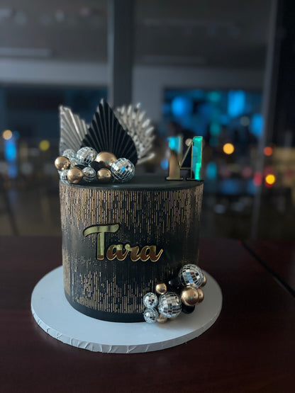 Black and gold shimmer cake