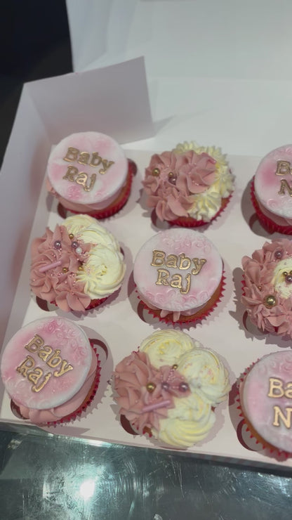 Pink baby shower personalised cupcakes