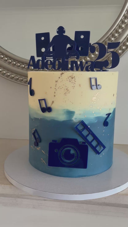 DJ and photography themed cake