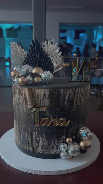 Black and gold shimmer cake